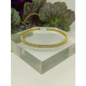 Round Cut Clear White Cubic Zirconia Gold Over 925 Sterling Silver Open Bangle Bracelet