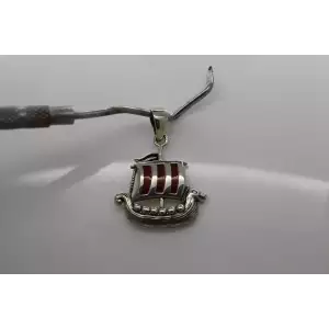 Signed PSCL .925 Sterling Silver NORSE VIKING SHIP RED SAILS pendant