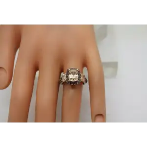 K* KEY STAR .925 S.S. PEACH STONE HALO with brown acc size 7 #