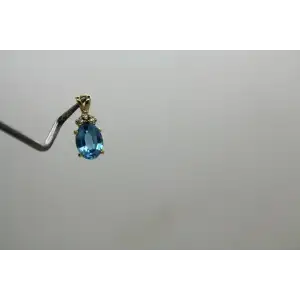 14k Yellow Gold BLUE TOPAZ & DIAMOND OVAL pendant