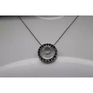 14k White Gold BLUE TOPAZ & DIAMOND CIRCLE pendant necklace 18