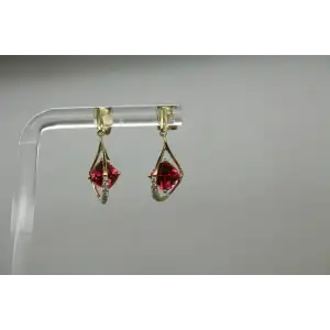 Signed 14k Y.G. PINK SAPPHIRE & DIAMOND TWIST DESIGN Dangles