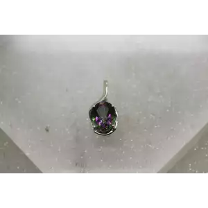 Signed JH .925 S.S. OVAL MYSTIC FIRE TOPAZ SWIRL DESIGN pendant