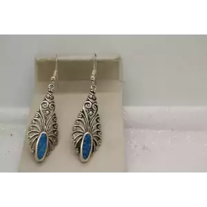 Signed .925 S.S. TURQUOISE CHIP INLAY FILIGREE Dangle Earrings