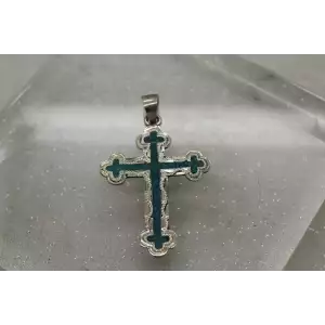 Signed MEXICO .925 S.S. TURQUOISE CHIP INLAY FANCY CROSS pendant