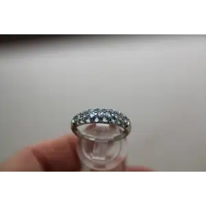 Signed Rodium Plated 10k Y.G. BLUE TOPAZ BAND ring size 8.25