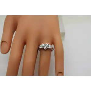 Signed .925 S.S. Heart Cut CZ 3 STONE HEART ring size 8 #