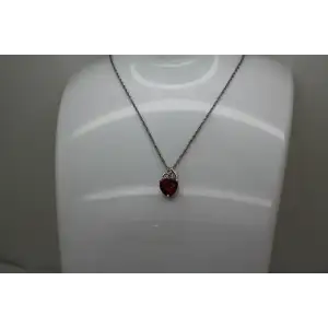Signed AU .925 S.S. Heart Cut RUBY & DIAMOND acc. HEART necklace