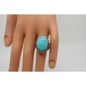 Signed .925 S.S. Oval TURQUOISE ROPE DESIGN ring size 6