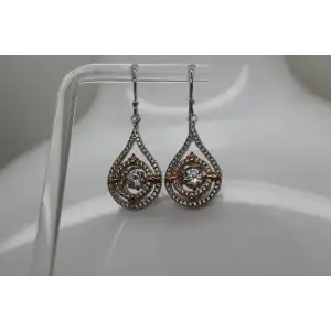 Signed GOT  .925 S.S. TWO TONE STONE IN MOTION TEARDROP DANGLES