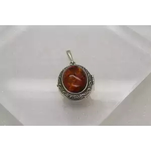 Vintage .925 Sterling Silver BALTIC AMBER SCROLL DESIGN LOCKET pendant