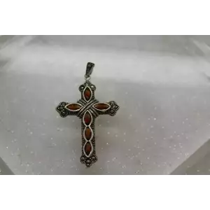 .925 S.S. CARNELIAN & MARCASITE RELIGIOUS CROSS pendant