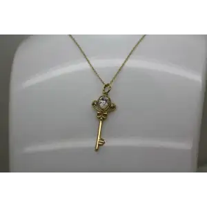 Signed SU gold over .925 S.S. CZ SKELETON KEY pendant necklace