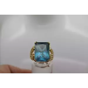 ROSS SIMONS Gold Vermeil .925 S.S. Large BLUE CZ STATEMENT ring sz 8