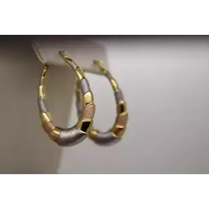 14K Y.W.R. Tri-Color Gold ELONGATED SCALLOP DESIGN hoop earrings