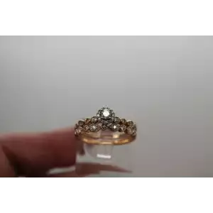 Signed JD 10k Rose Gold .27ctw DIAMOND HALO WEDDING SET size 6.75