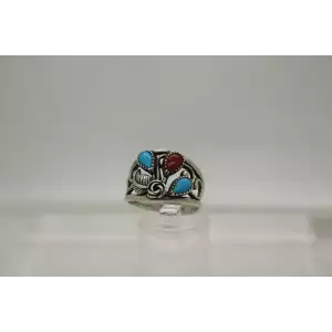 NAVAJO WM WILBERT MANNING .925 S.S. TURQUOISE CORAL ring size 8
