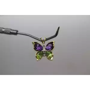 10k Yellow Gold AMETHYST, PERIDOT & DIAMOND acc. BUTTERFLY pendant