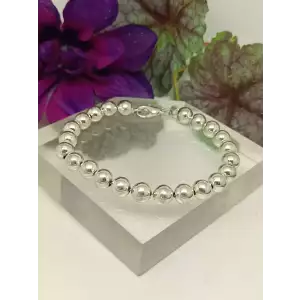Shiny 8mm Smooth Round Ball Bead 925 Sterling Silver Beaded Wire Bracelet  (3)