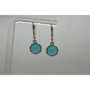.925 S.S. ROUND TEAL CABOCHON LEAF DESIGN SETTING Dangles #