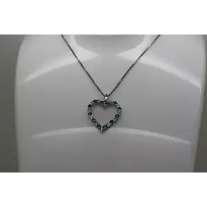 .925 S.S. LAB CREATED EMERALD & NATURAL DIAMOND HEART necklace 18