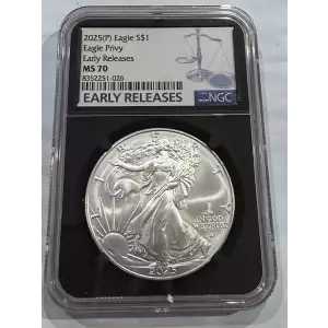 2025 Eagle Privy Silver Eagle NGC MS70.Black Core, Early Releases, InStock