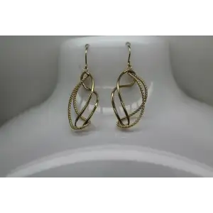 Signed RCI 14k Y.G. ROPE & SOLID TWIST DESIGN DANGLE earrings