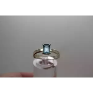 Signed CW .925 S.S. Emerald Cut BLUE TOPAZ ring size 7.75