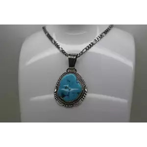 LTB LOREN THOMAS BEGAY .925 S.S. large TURQUOISE PENDANT necklace 20