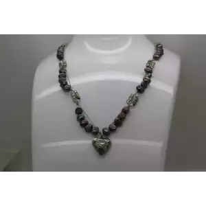 PEYOTE BIRD DESIGNS .925 Sterling Silver BLACK PEARL HEART BEADED necklace 15