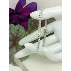 Sparkly Round Cut Clear White Cubic Zirconia 925 Sterling Silver Tennis Bracelet