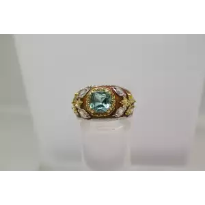 JOSEPH ESPOSITO .925 S.S. ENAMELED BLUE,GOLD, CLEAR CZ ring size 8