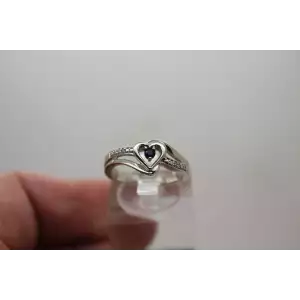 10k White Gold BLUE TOPAZ & DIAMOND acc. OPENWORK HEART ring size 6