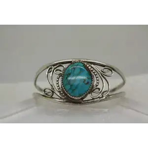 Vintage .925 S.S. OPEN WORK SWIRL DESIGN TURQUOISE CUFF