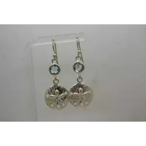 .925 Sterling Silver BLUE TOPAZ SAND DOLLAR DESIGN DANGLE earrings