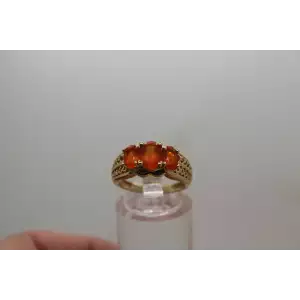 14k Y.G. Oval Cut ORANGE CZ 3 STONE ring size 6