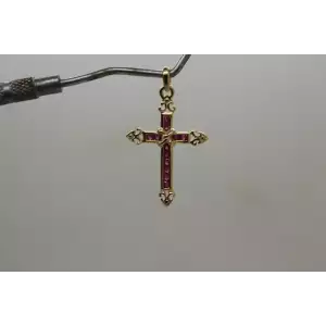 14k Yellow Gold NATURAL RUBIES FANCY CROSS pendant