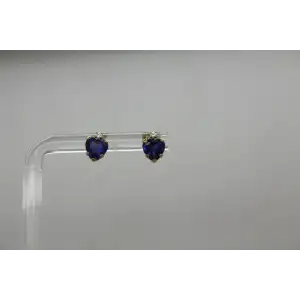 Signed 10k Y.G. Heart Cut SAPPHIRE HEART STUD earrings