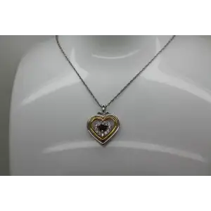 NWT 14k Y.G. over .925 S.S. GARNET WHITE SAPPHIRE TRIPLE HEART 18