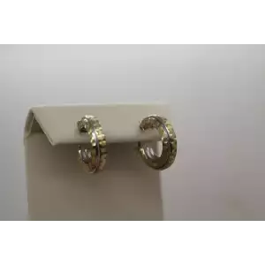 14k Y.G. & W.G. FROSTED TEXTURED W/ SHINY DESIGN HOOP earrings