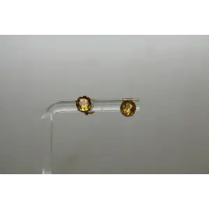 Signed 18k Y.G. Round Cut CITRINE STUD earrings