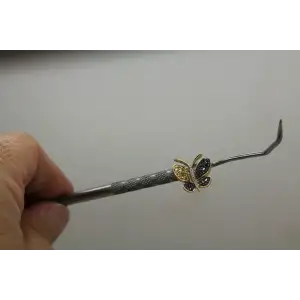 Signed 10k Y.G. BLUE, YELLOW & WHITE DIAMOND BUTTERFLY pendant