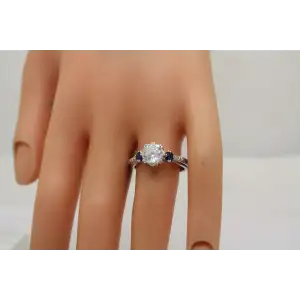TACORI .925 S.S. CZ & BLUE SAPPHIRE SOLITAIRE w/ acc. ring size 9