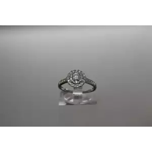 Signed TASHA 14k White Gold .50ctw DIAMOND DOUBLE HALO ring size 6.75