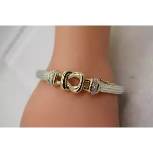 JTL ISRAEL .925 S.S. 14k Y.G. DIAMOND HINGED BANGLE bracelet