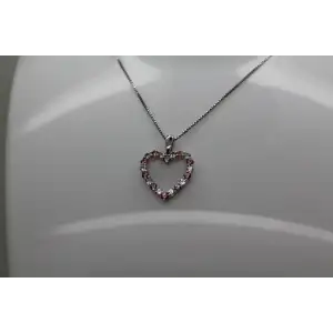 Signed .925 S.S. PINK & WHITE TOPAZ OPEN HEART DESIGN necklace 18