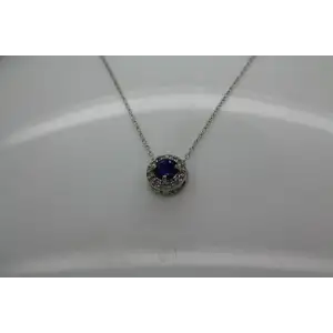 FAS .925 S.S. BLUE TOPAZ & DIAMOND HALO CIRCLE pendant necklace 18
