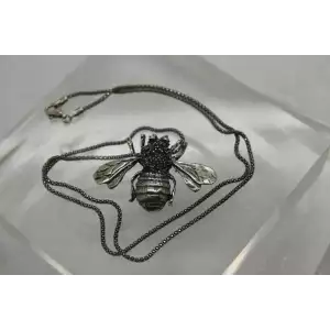 MEXICO .935 Sterling Silver DIMENSIONAL BEE pendant necklace 18