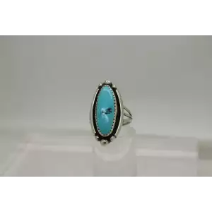 NAVAJO SHARON CISCO .925 S.S. ELONGATED TURQUOISE ring size 6.75