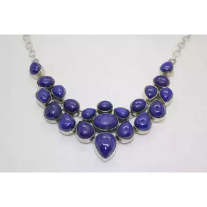 .925 Sterling Silver LAPIS LAZULI Bib Style necklace 16